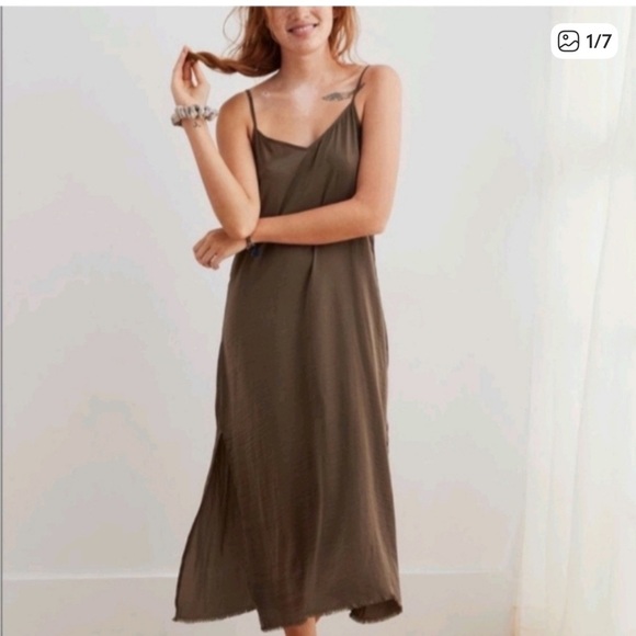 aerie Dresses & Skirts - Aerie Olive Satin Slip Dress